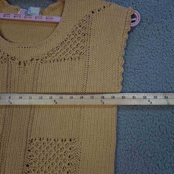 F.P. Beach (Free People Line) Sweater Dress Crochet Knit Boho Tan Sleeveless M - Picture 4 of 6
